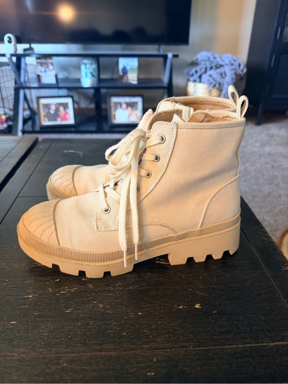 Target Cream Canvas Lace-Up Combat Boots